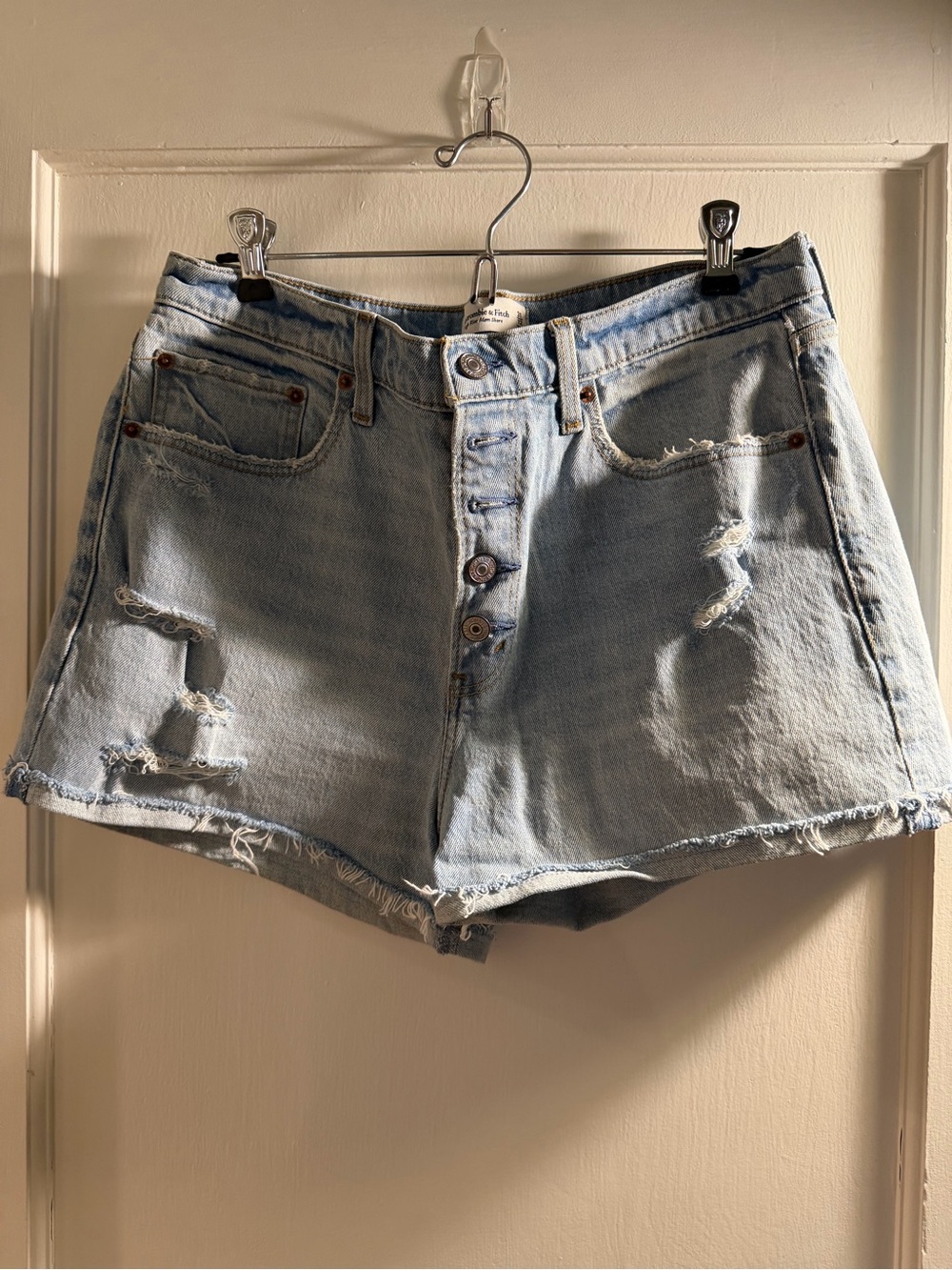 Abercrombie & Fitch Light Blue Distressed Jean Shorts